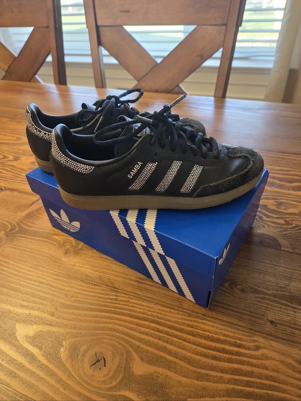 Kids Adidas Samba Black Sneakers with Rhinestone Stripes Sz 3.5 Y